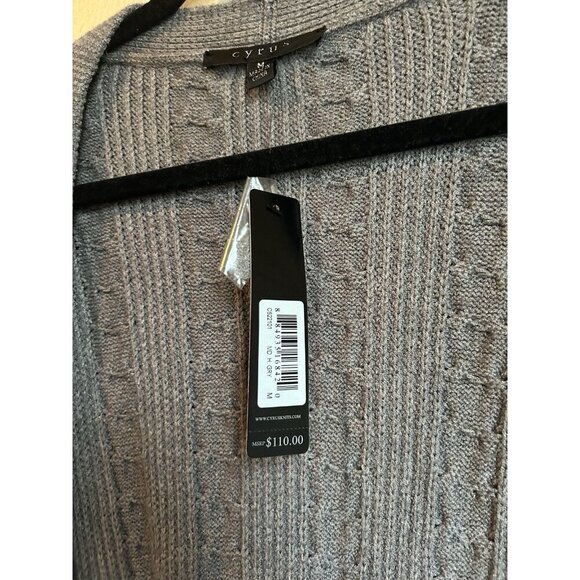 Cyrus Open Front Cable Knit Cardigan Chunky Oversized Duster Gray Knit M, NWT - Picture 6 of 7